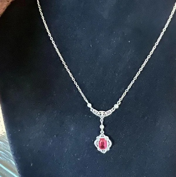 10K Gold 13” Red Stone/Pearl Drop Necklace - Image 4