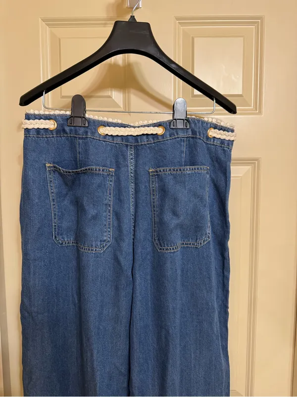 Casual Wide-Leg Women’s Jeans with Drawstring Waist - Blue - Image 5