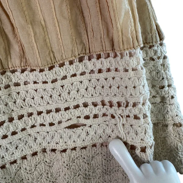 Crochet Lace Eyelet Tiered Mini Skirt S Tan Boho Cottagecore Prairie‎ Fairy Soft - Image 7