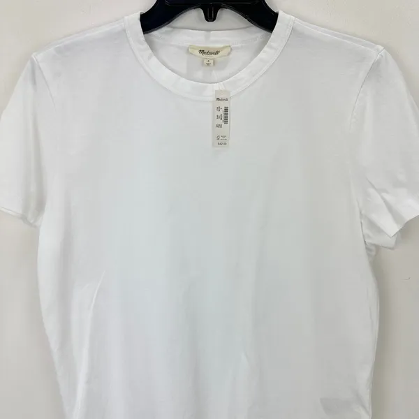 Madewell Cotton Perfect Crewneck Tee Eyelet White Basics Womens Small NWT - Image 7