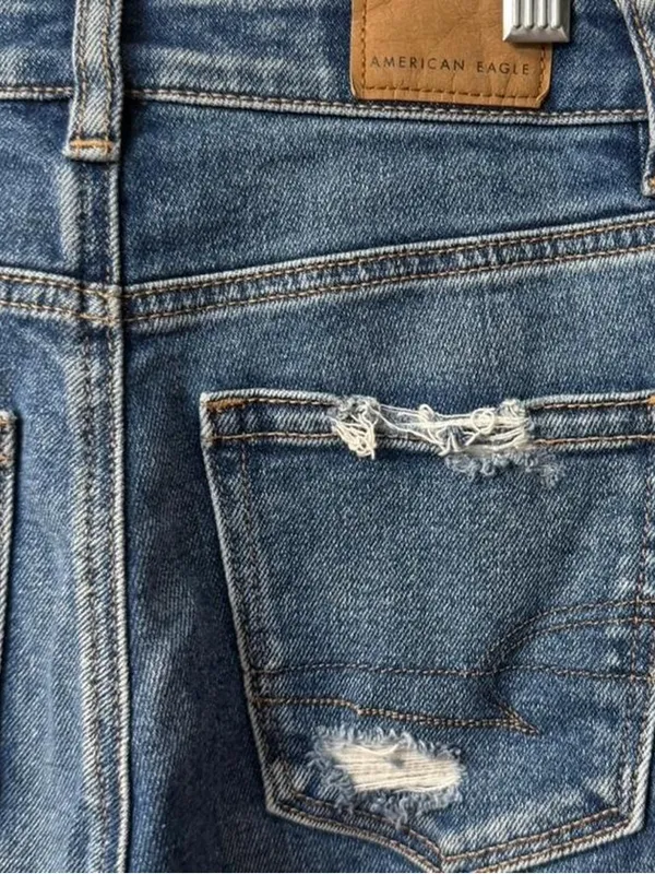 American Eagle Mom Straight Jeans Distressed 000 Regular Cool Torn Blue - Image 6