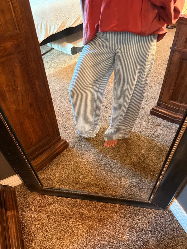 Tahari 100% Linen Blue White Striped Wide Leg Pants Size 8 - Image 2