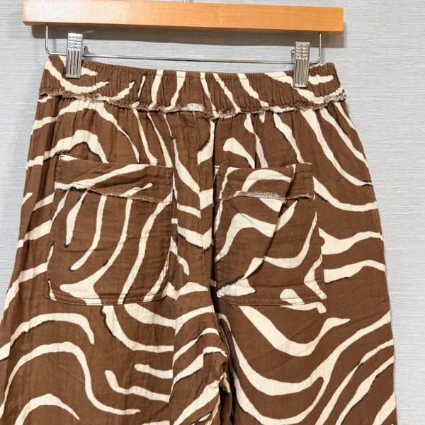 ASOS DESIGN Brown Zebra Print Cotton Gauze Wide Leg Pants Small High Rise - Image 6