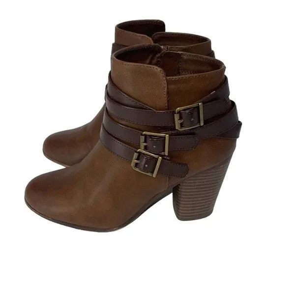 Material Girl Womens Ankle Boots Booties Buckle Strappy Zip Brown‎ Size 7.5 - Image 3