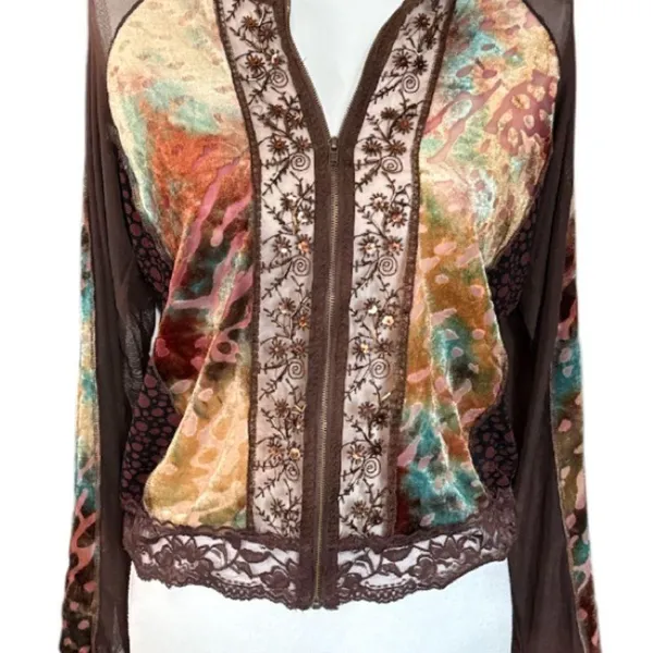 Jaipur Elegant velvet Brown and Orange cardigan extra lightweight size M - Image 5