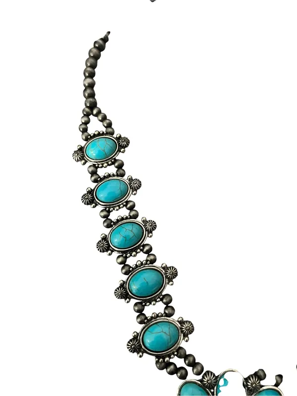 Faux Turquoise Squash Blossom Necklace & Earrings Jewelry Set 3 Pieces Southwest - Image 3