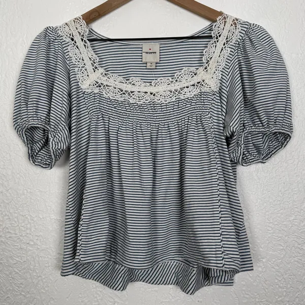 Maeve Anthropologie Square Neck Puff Sleeve Swing Tee Size Medium NWT - Image 2