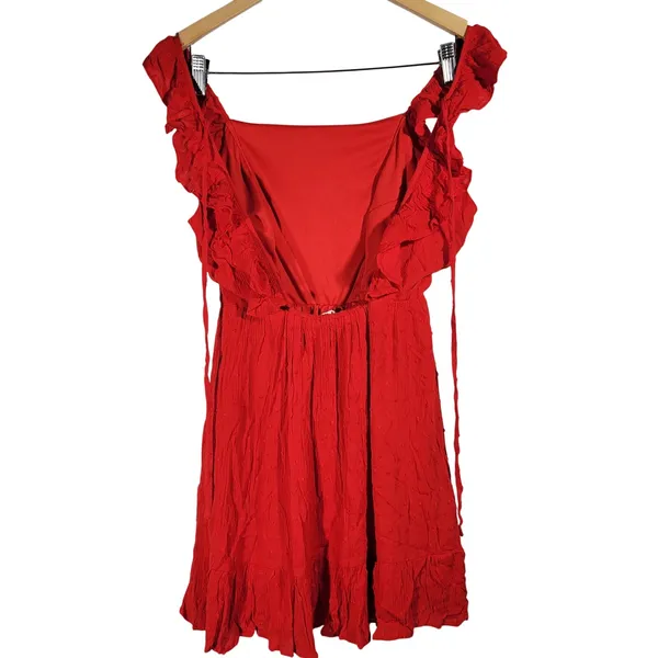 Altar'd State‎ Red Crinkle Fabric Ruffle Square Neck Mini Dress Size S - Image 3