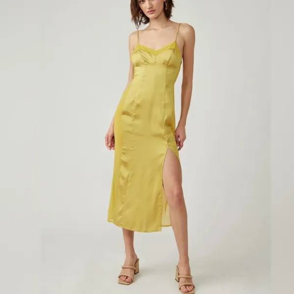 💛FREE PEOPLE City Cool Midi Slip Dress, Boho Chic Yellow Gold Boho Chic SMALL - Image 8