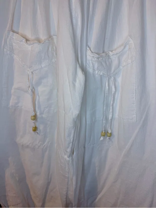 Blanco by Nature White Harem Balloon Pants L Smocked Boho Peru - Image 6