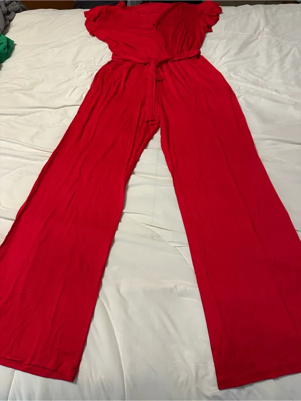 Fraiche by J Red Wrap-Front Wide-Leg Jumpsuit - NWT - Size M - Image 4