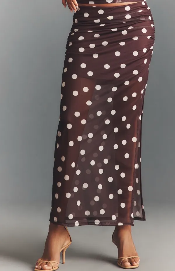 Anthropologie Maeve Polka Dot Print Mesh Side-Slit Maxi Skirt, Size XL - Image 3