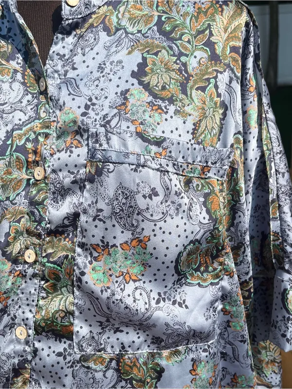 Free People Intimately Goddess Satin Paisley Oversized Sleep Shirt Size XS Boho - Image 3