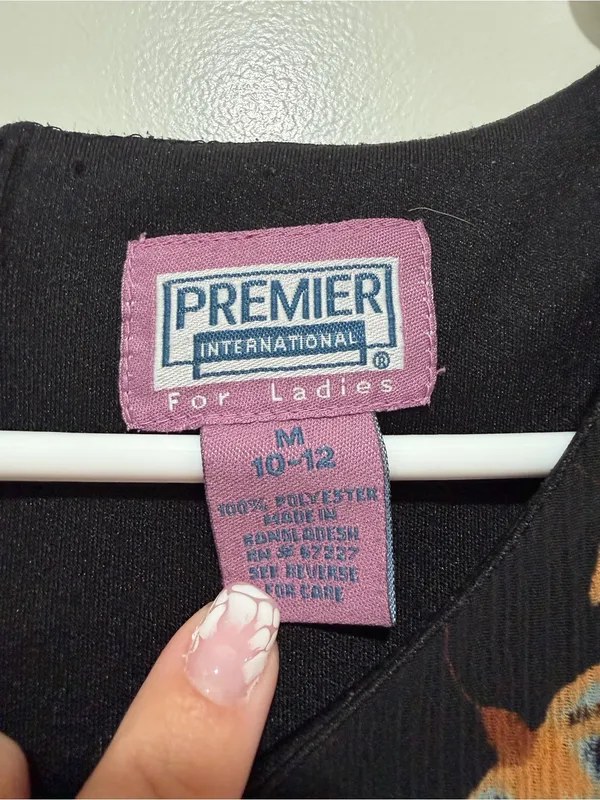 Preview International Black Maxi Dress with Blue and Tan Floral Print - Image 2