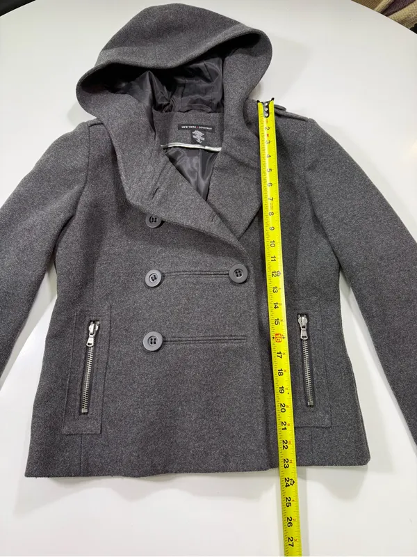 New York & Company Wool Blend Dark Gray Hooded Double-Breasted Pea Coat - Image 3
