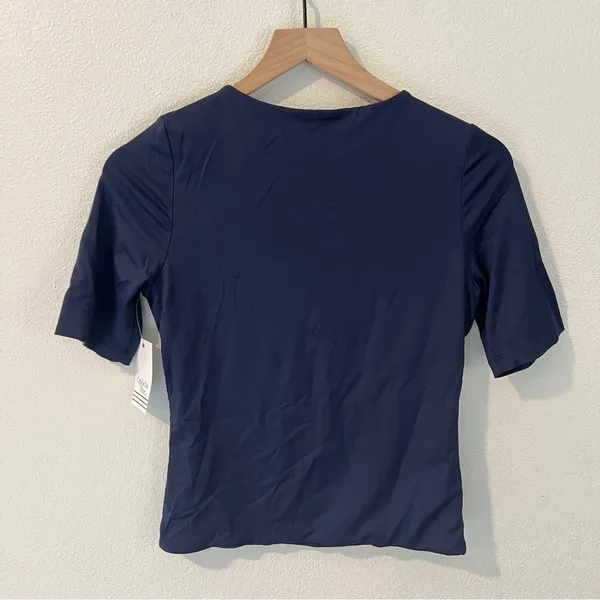 Ophelia Roe Navy Fitted Short Sleeve Double Layered Nylon‎ Crew Neck T-Shirt S - Image 4