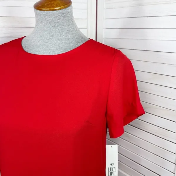 Lucy Love Short Sleeve Tunic Mini Shift Shirt‎ Dress Red XS XSmall - Image 5