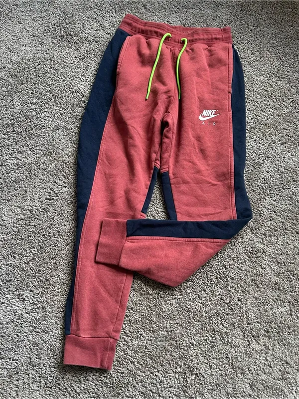 Nike Red and Navy Colorblock Fleece Joggers with Neon Drawstring - Image 2