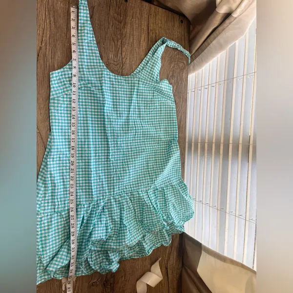 Amanda Uprichard‎ teal gingham sleeveless dress size large - Image 7