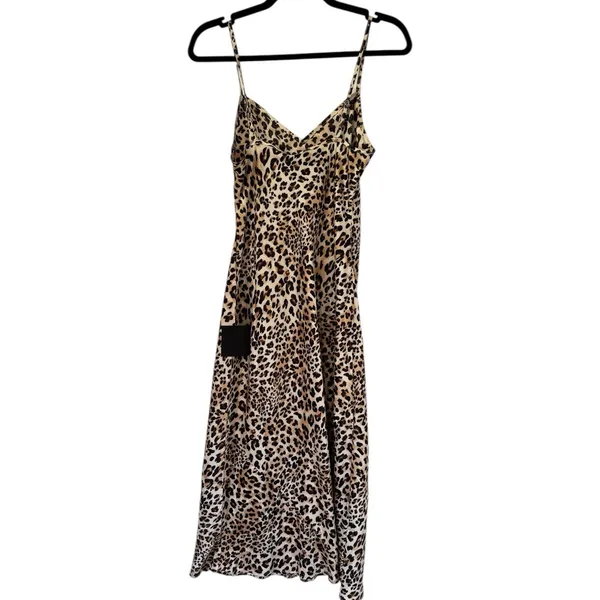 NWT Lulus Leopard Print Satin V Neck Slip Dress Size Small - Image 2