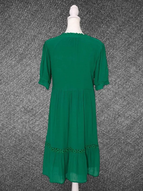 Indigo Rose Women’s M Green Boho Lace Trim Tassel Tiered Midi Dress - Image 8