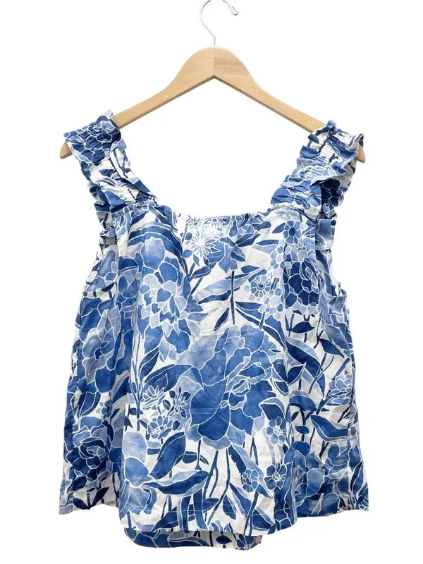 GAP 2 Pc Pajama Set Sz Medium Blue Floral 100% Cotton Ruffle Sleep Shorts Lounge - Image 3