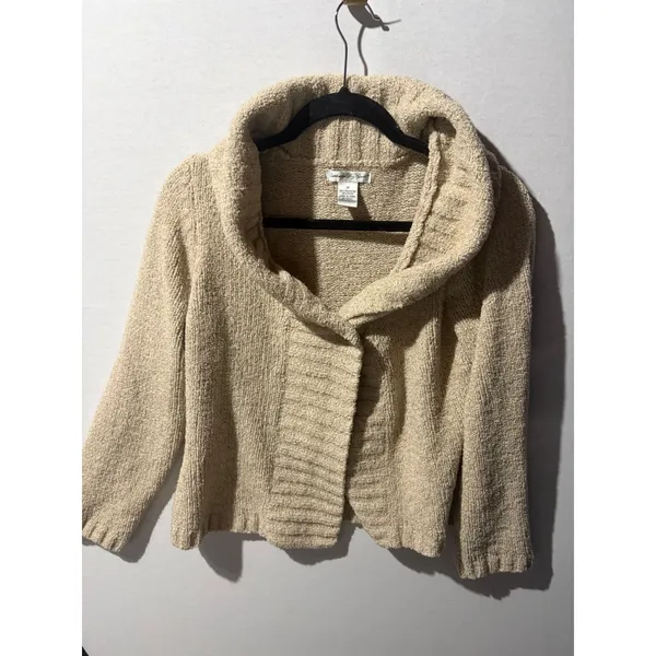 Cambridge Dry Goods Womens Cozy Knit Shawl Collar Cardigan Sweater Tan‎ Size M - Image 3