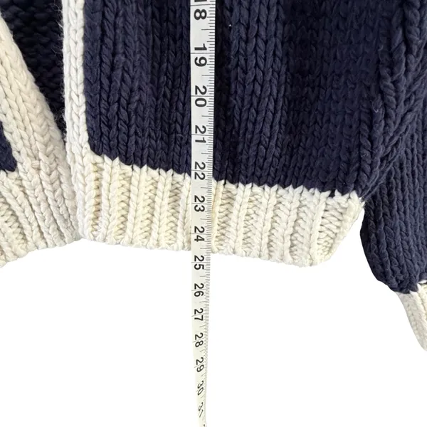 Edikted Contrast Chunky Knit Cardigan Womens XS/S Navy Ivory Oversized Cozy - Image 10