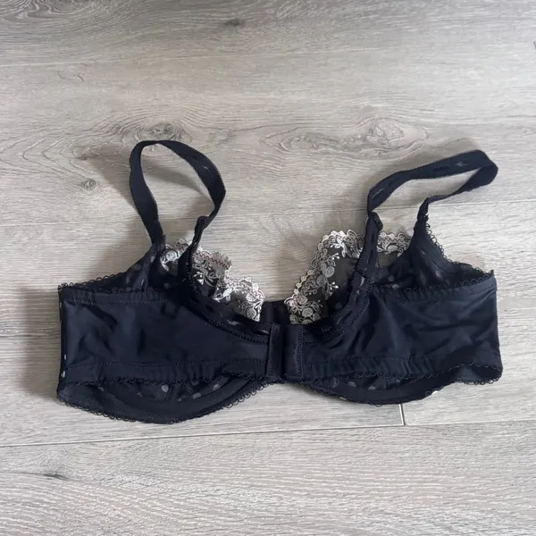 Paramour Black Polka Dot Floral Embroidered‎ Unlined Underwire Bra 40D 115702 - Image 3