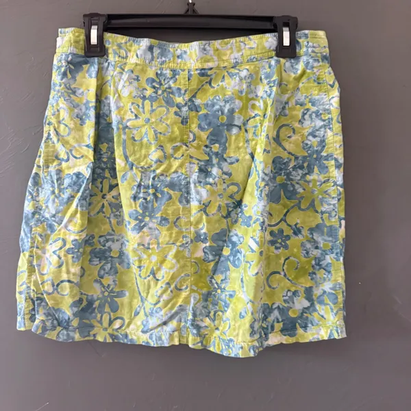 Ojai Womens‎ Floral Mini Skirt Lime Green Blue Tropical Lace Up Waist Size 6 - Image 3
