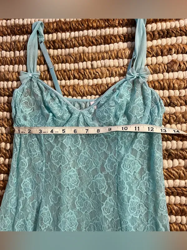 Vintage teal turquoise Light Blue Lace Slip Dress - Women Intimates & Sleepwear - Image 5
