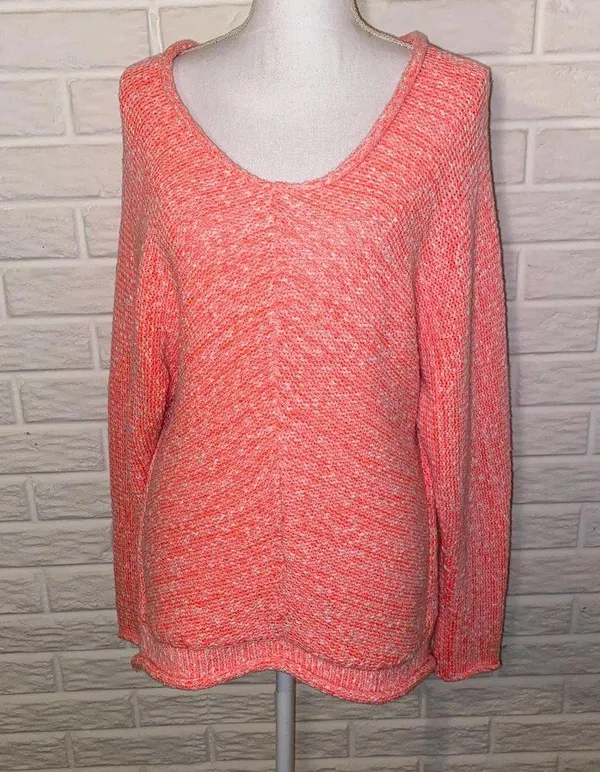 Free People Sweater Chunky Neon Pink Slouchy Dolman Open Knit, Size Small - Image 5