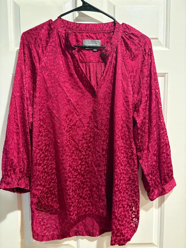 Anthropologie Susanna Burnout Velvet ¾ Sleeve Buttondown Blouse pink M - Image 4