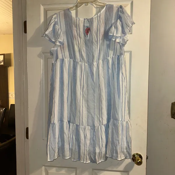 Perch by Blu Pepper‎ Embroidered Striped Tiered Ruffle Sleeve Dress 3XL - Image 5