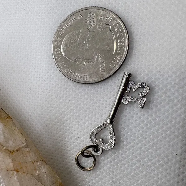 Vintage Silver Tone Heart Skeleton Key Number 13 Charm Magnetic Lucky 13 Pendant - Image 4