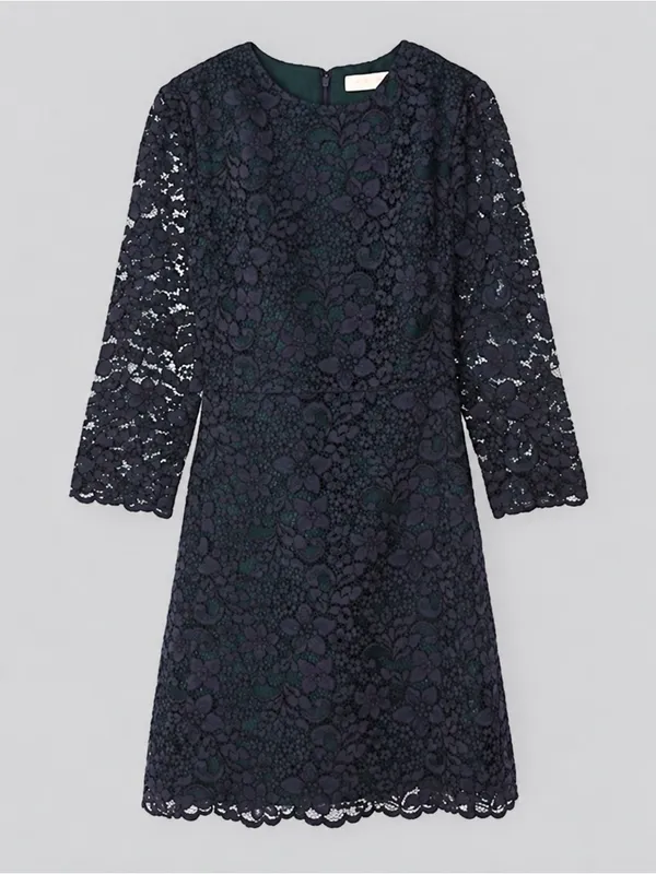 Tory Burch Bittersweet Navy Floral Lace Fit Flare Cocktail Dress 8 Dark Romance - Image 4