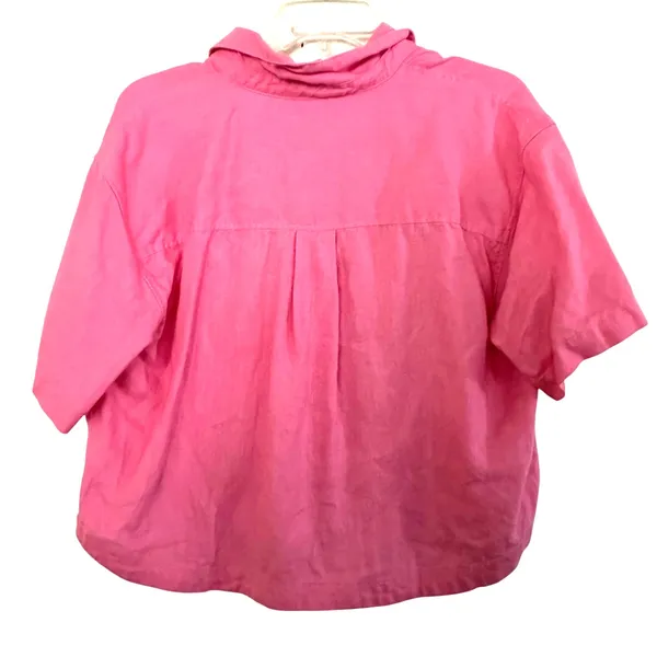 Athleta Retreat Linen Short Sleeve Shirt in vibrant pink size Small MSRP $89 - Image 4