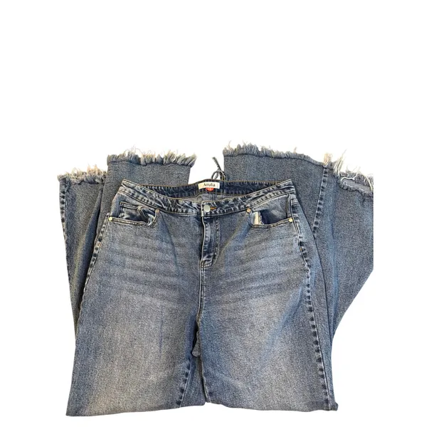Arula Blue Lace Up Back Flare Jeans Frayed Hem Medium Wash Size 14 - Image 7