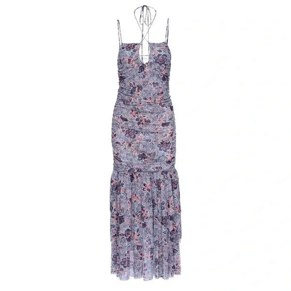 MISA Los Angeles Nicola Floral Mesh Halter Midi Dress Blue Size XS NWT - Image 3