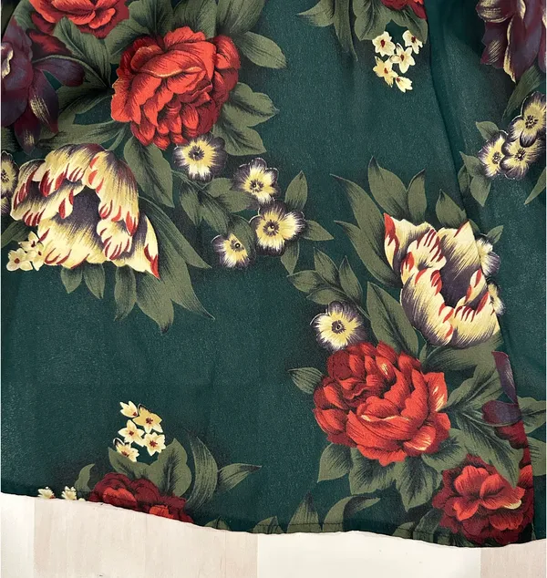 Green Red Floral Midi Cottagecore Skirt Size M - Image 5