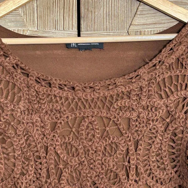 INC Brown Textured Crochet Knit Top Earthy Boho Whimsigoth Style - Size S - Image 2