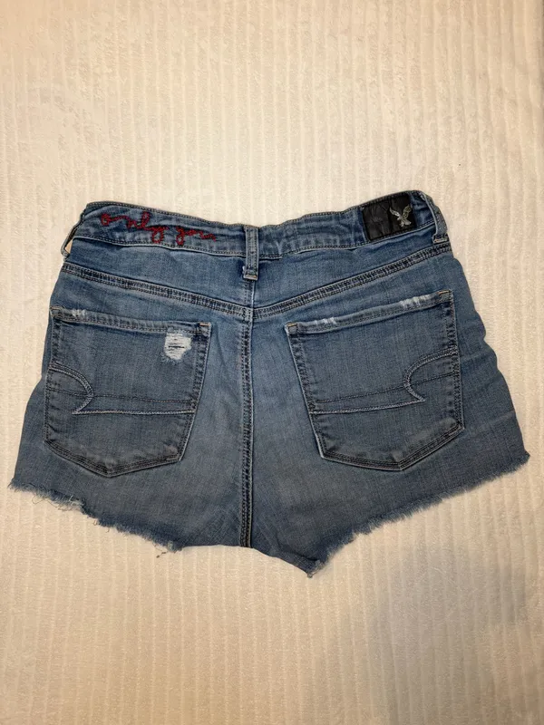 American Eagle Super Hi-Rise Shortie Denim Shorts Distressed High Waisted Size 6 - Image 3