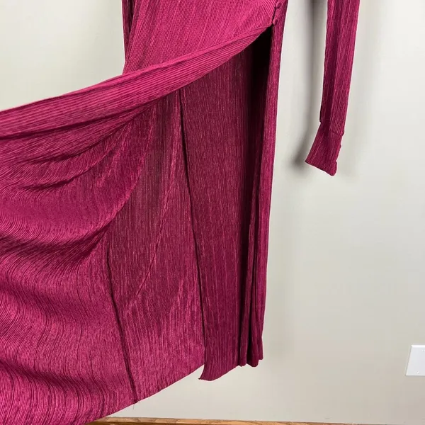 YAS Wrap Dress Womens Medium‎ Wine Maxi Long Sleeve Ribbed V-Neck Slinky Stretch - Image 8