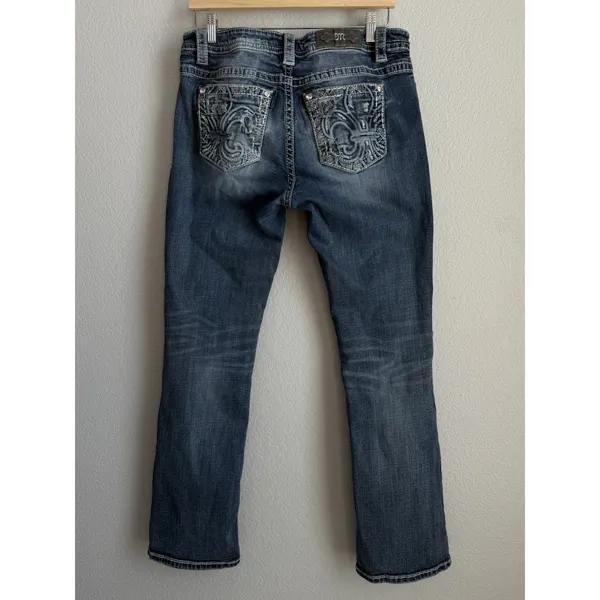 Miss Me Mid Rise Easy Bootcut Jeans 30 Blue Thick Stitch Bling Western Y2K Boho - Image 9
