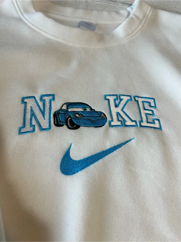 Cars Nike Embroidery White Crewneck Sweatshirt - Image 2