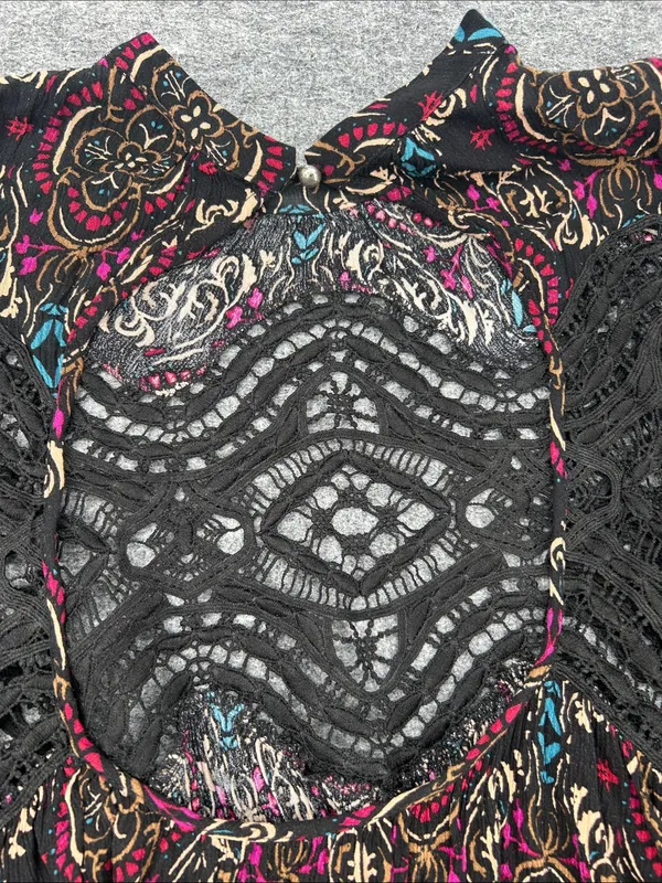 Free People Boho Lace-Panel Floral Tunic Top in Black, Burgundy, Teal - Image 9