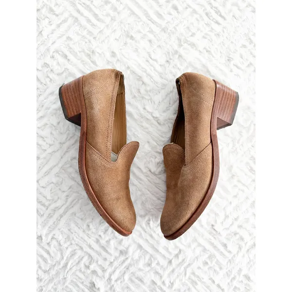 Soludos Sophia Block Heel Loafers Tan Suede Slip On Office Minimalist Chic - Image 3