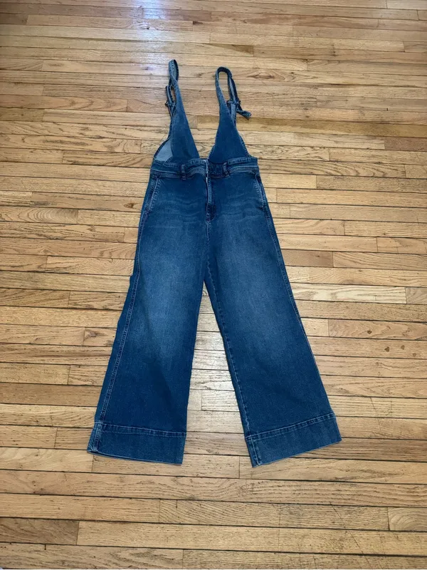 Free People Blue Wide-Leg Denim Overalls - Image 3