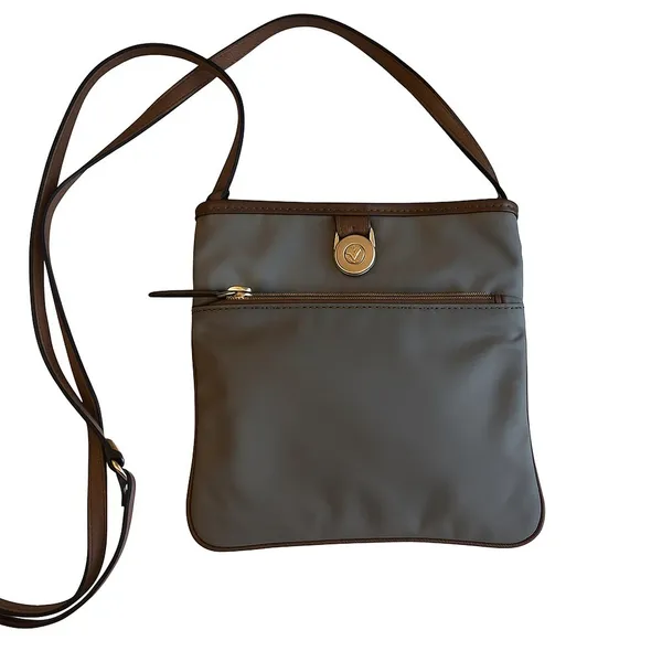 Michael Kors Jet Set Brown Nylon Leather Trim Crossbody Travel Bag 8.5x8 in GUC - Image 4