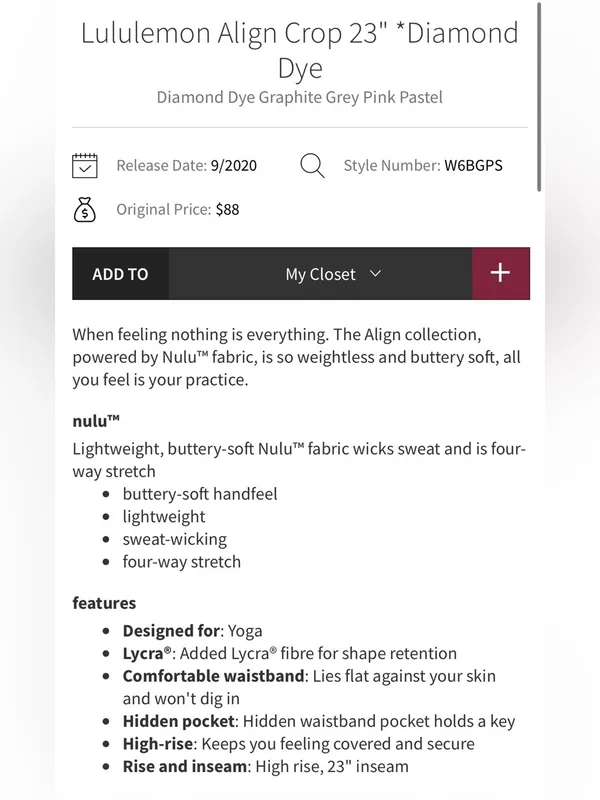 Lululemon Align Diamond Dye High-Waist Crop 23” Leggings grey pink size 6 - Image 3